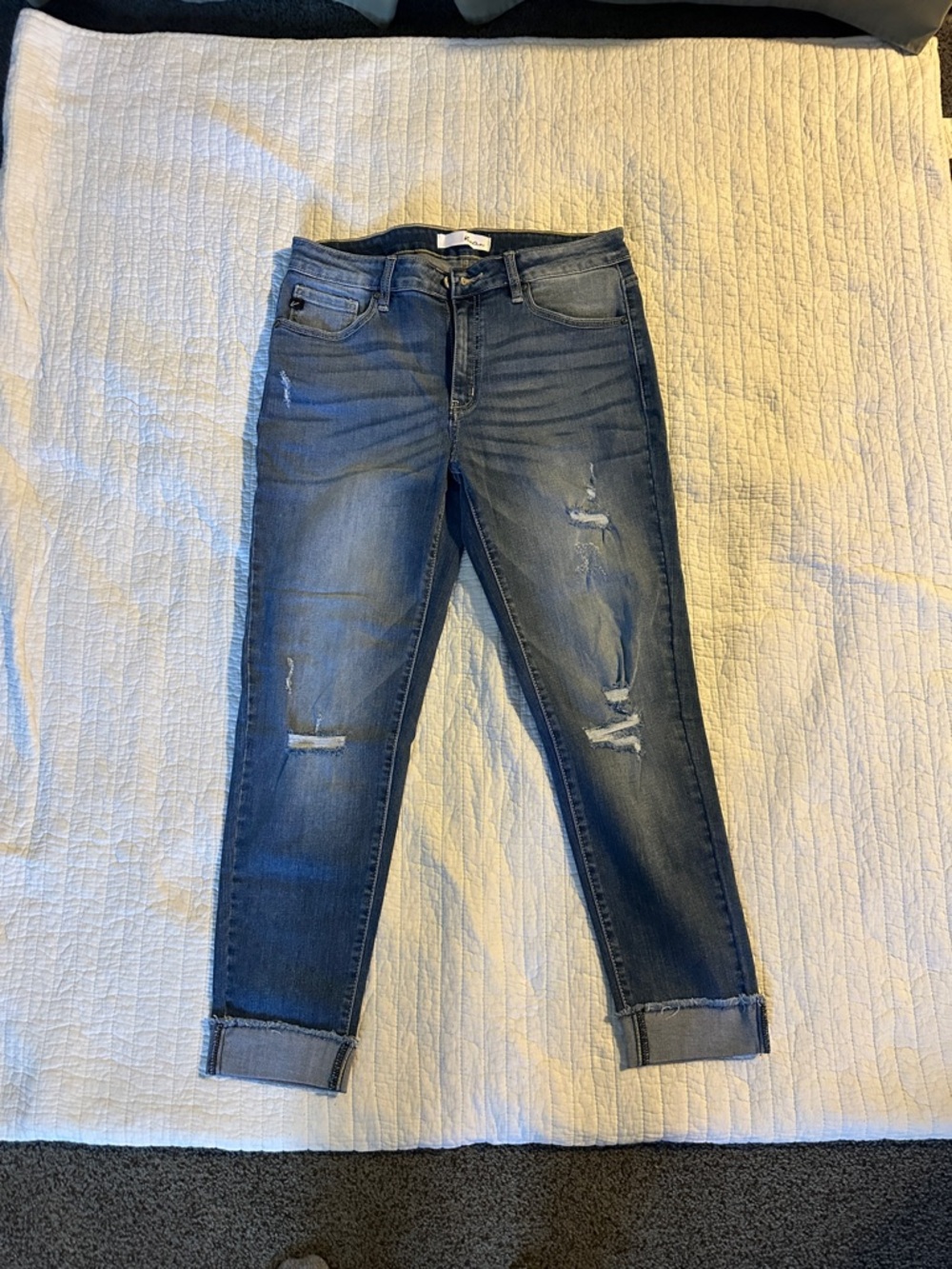 KanCan Dark Blue Distressed Cropped Jeans